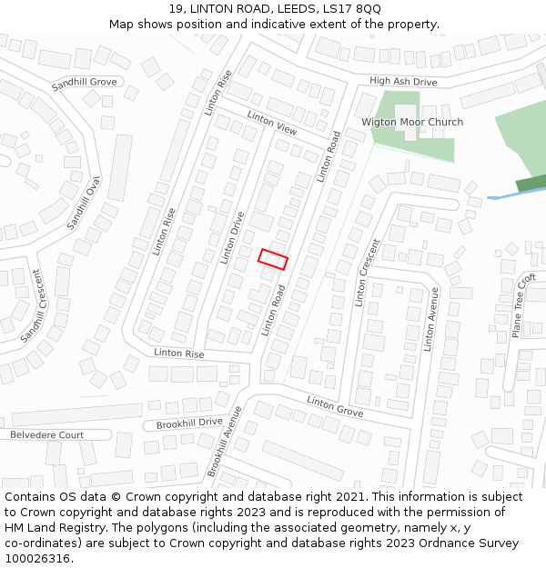 19, LINTON ROAD, LEEDS, LS17 8QQ: Location map and indicative extent of plot