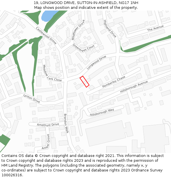 19, LONGWOOD DRIVE, SUTTON-IN-ASHFIELD, NG17 1NH: Location map and indicative extent of plot