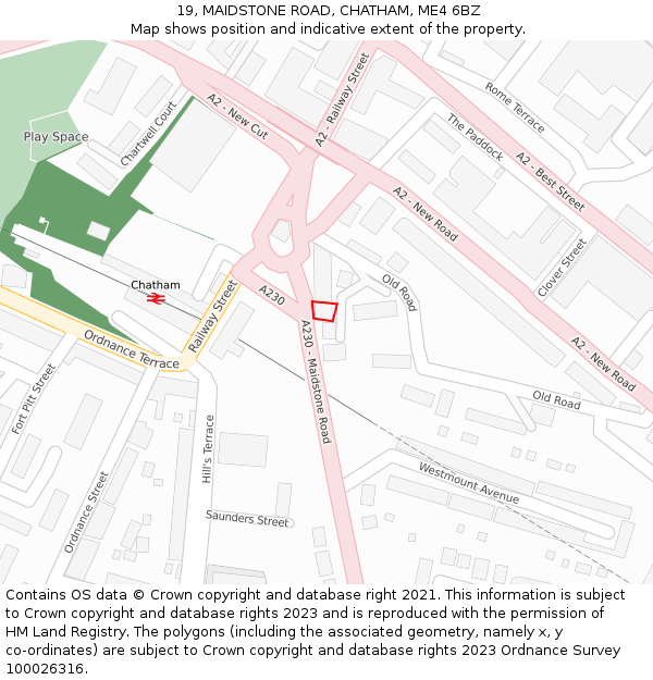 19, MAIDSTONE ROAD, CHATHAM, ME4 6BZ: Location map and indicative extent of plot