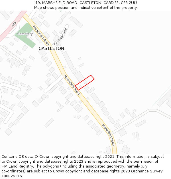 19, MARSHFIELD ROAD, CASTLETON, CARDIFF, CF3 2UU: Location map and indicative extent of plot