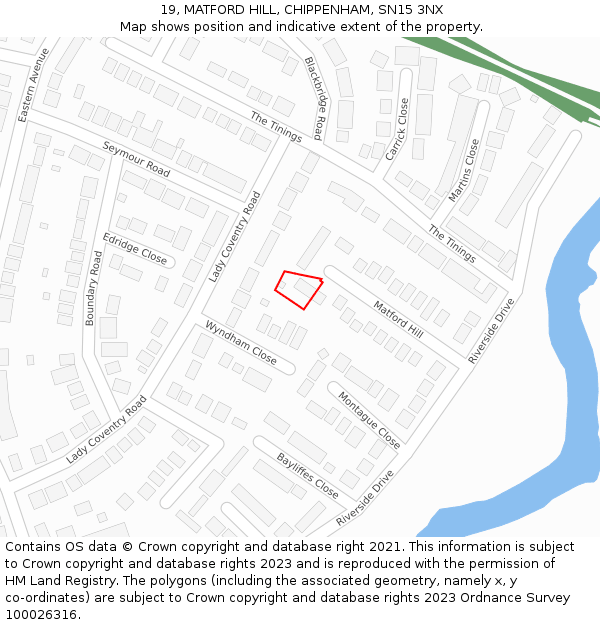 19, MATFORD HILL, CHIPPENHAM, SN15 3NX: Location map and indicative extent of plot