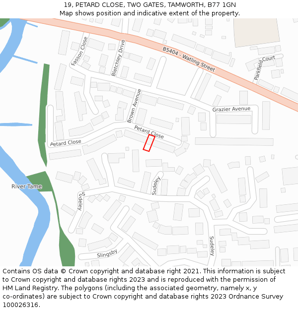 19, PETARD CLOSE, TWO GATES, TAMWORTH, B77 1GN: Location map and indicative extent of plot