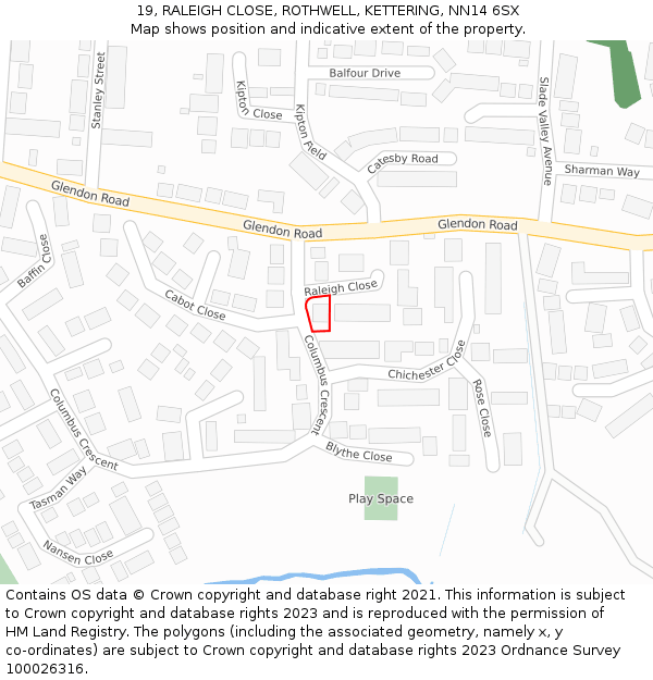 19, RALEIGH CLOSE, ROTHWELL, KETTERING, NN14 6SX: Location map and indicative extent of plot