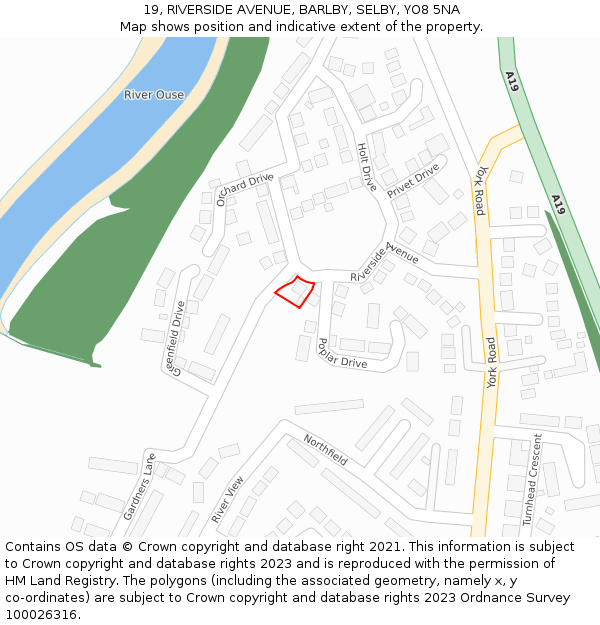 19, RIVERSIDE AVENUE, BARLBY, SELBY, YO8 5NA: Location map and indicative extent of plot