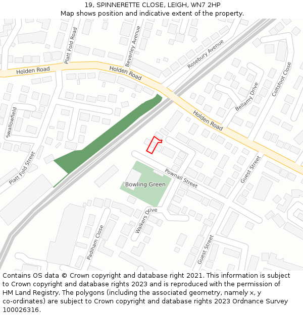 19, SPINNERETTE CLOSE, LEIGH, WN7 2HP: Location map and indicative extent of plot