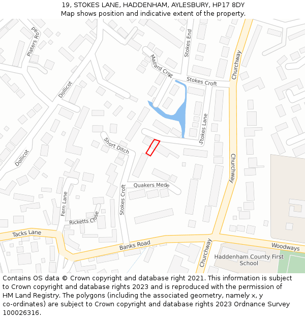 19, STOKES LANE, HADDENHAM, AYLESBURY, HP17 8DY: Location map and indicative extent of plot