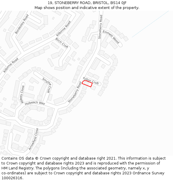 19, STONEBERRY ROAD, BRISTOL, BS14 0JF: Location map and indicative extent of plot