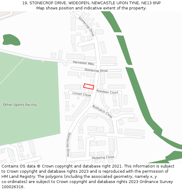 19, STONECROP DRIVE, WIDEOPEN, NEWCASTLE UPON TYNE, NE13 6NP: Location map and indicative extent of plot