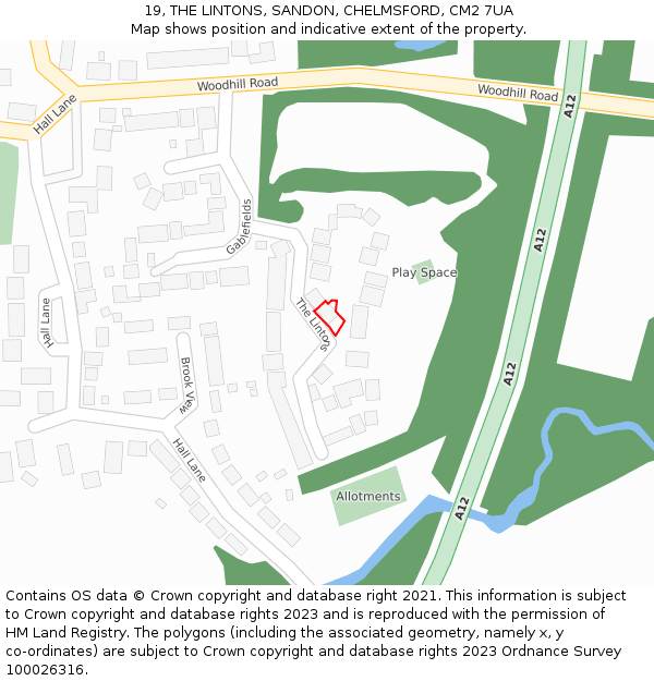 19, THE LINTONS, SANDON, CHELMSFORD, CM2 7UA: Location map and indicative extent of plot