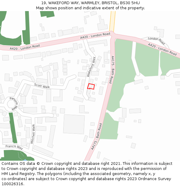 19, WAKEFORD WAY, WARMLEY, BRISTOL, BS30 5HU: Location map and indicative extent of plot