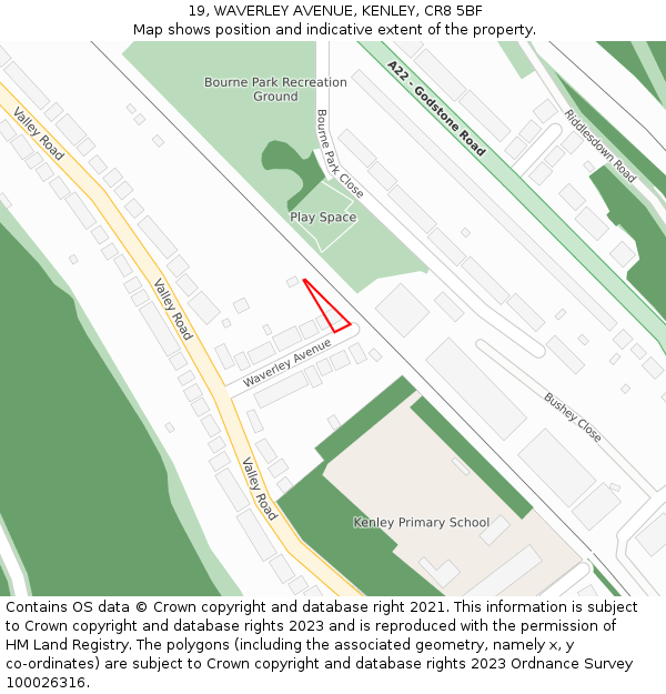 19, WAVERLEY AVENUE, KENLEY, CR8 5BF: Location map and indicative extent of plot