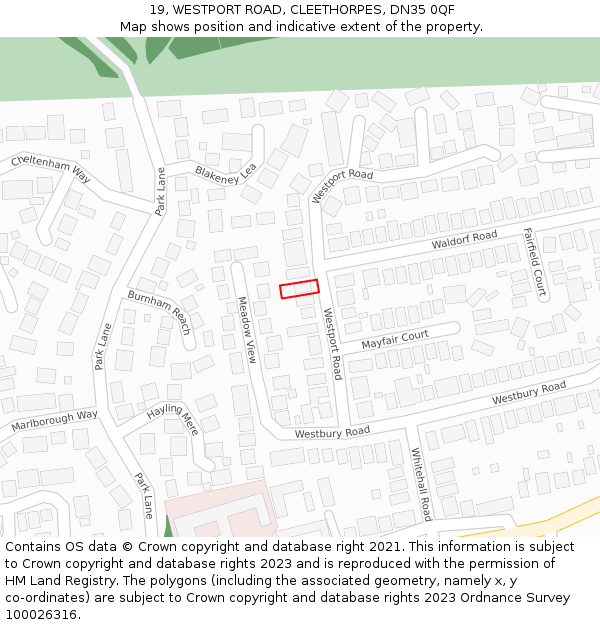 19, WESTPORT ROAD, CLEETHORPES, DN35 0QF: Location map and indicative extent of plot