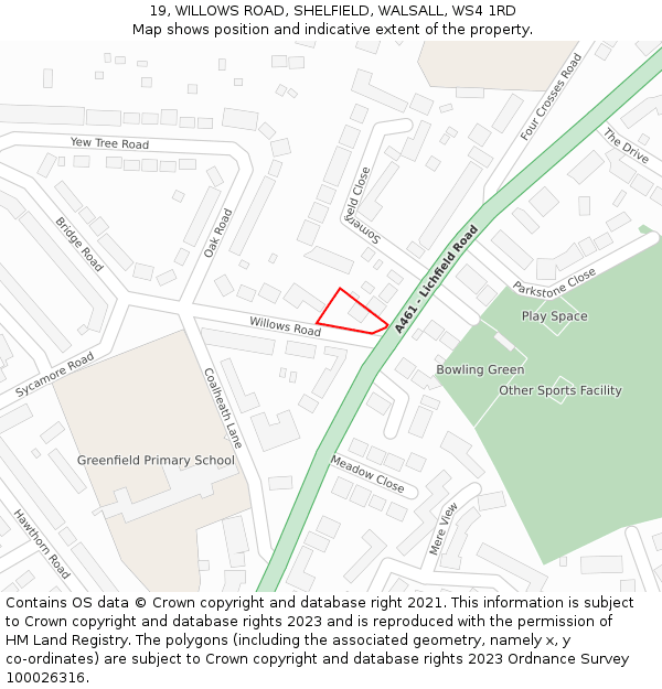 19, WILLOWS ROAD, SHELFIELD, WALSALL, WS4 1RD: Location map and indicative extent of plot