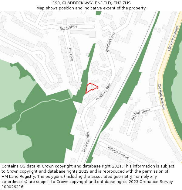 190, GLADBECK WAY, ENFIELD, EN2 7HS: Location map and indicative extent of plot