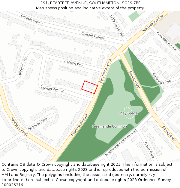 191, PEARTREE AVENUE, SOUTHAMPTON, SO19 7RE: Location map and indicative extent of plot