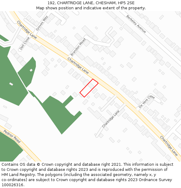 192, CHARTRIDGE LANE, CHESHAM, HP5 2SE: Location map and indicative extent of plot