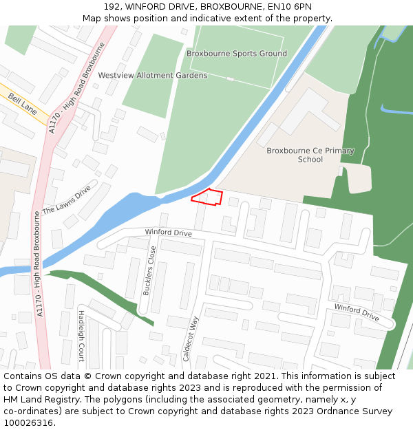 192, WINFORD DRIVE, BROXBOURNE, EN10 6PN: Location map and indicative extent of plot