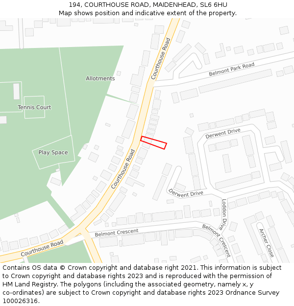 194, COURTHOUSE ROAD, MAIDENHEAD, SL6 6HU: Location map and indicative extent of plot