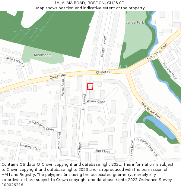 1A, ALMA ROAD, BORDON, GU35 0DH: Location map and indicative extent of plot