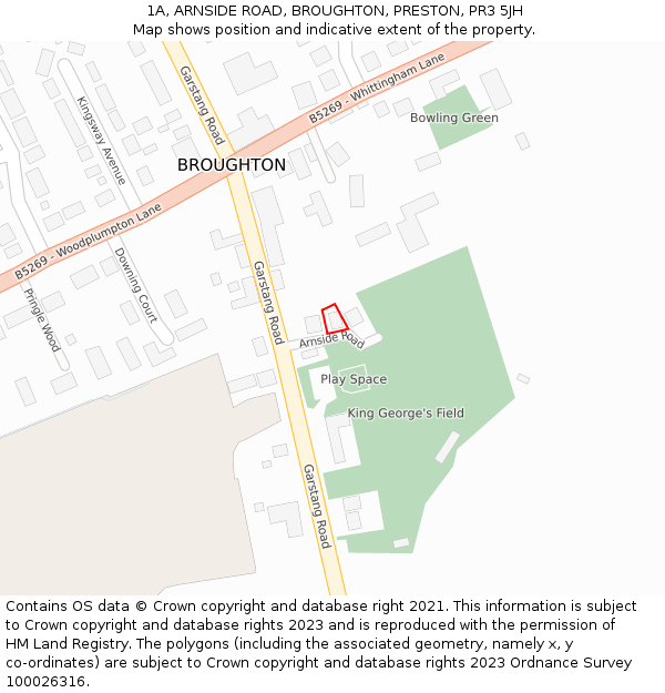 1A, ARNSIDE ROAD, BROUGHTON, PRESTON, PR3 5JH: Location map and indicative extent of plot