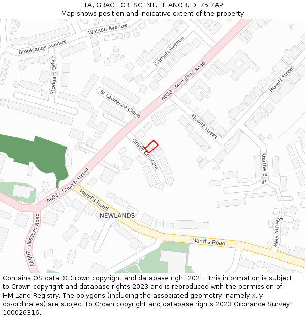 1A, GRACE CRESCENT, HEANOR, DE75 7AP: Location map and indicative extent of plot