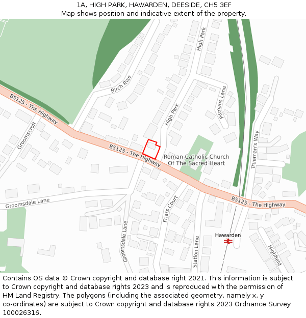 1A, HIGH PARK, HAWARDEN, DEESIDE, CH5 3EF: Location map and indicative extent of plot