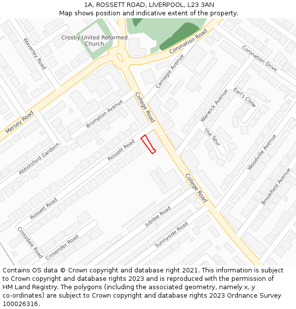 1A, ROSSETT ROAD, LIVERPOOL, L23 3AN: Location map and indicative extent of plot