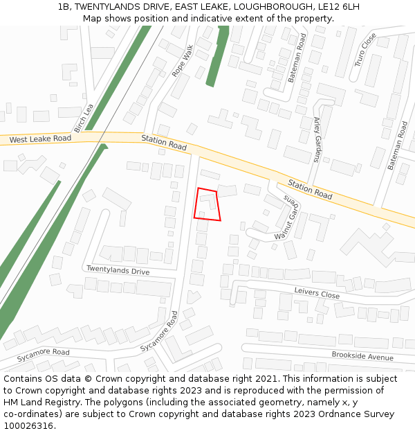 1B, TWENTYLANDS DRIVE, EAST LEAKE, LOUGHBOROUGH, LE12 6LH: Location map and indicative extent of plot