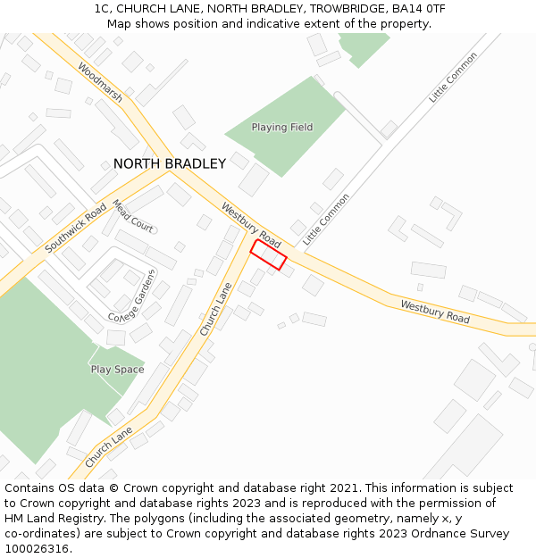 1C, CHURCH LANE, NORTH BRADLEY, TROWBRIDGE, BA14 0TF: Location map and indicative extent of plot