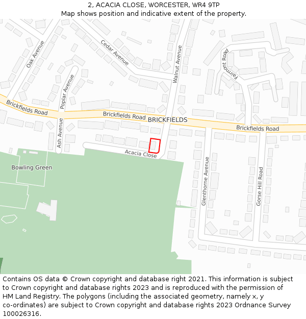 2, ACACIA CLOSE, WORCESTER, WR4 9TP: Location map and indicative extent of plot