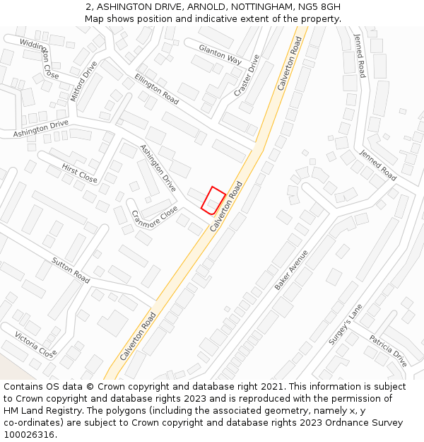 2, ASHINGTON DRIVE, ARNOLD, NOTTINGHAM, NG5 8GH: Location map and indicative extent of plot