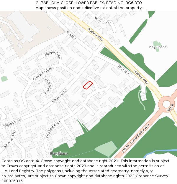 2, BARHOLM CLOSE, LOWER EARLEY, READING, RG6 3TQ: Location map and indicative extent of plot