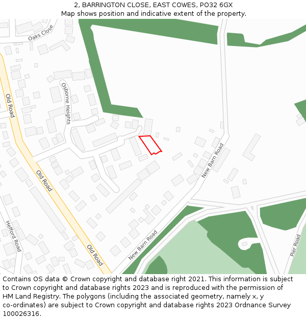 2, BARRINGTON CLOSE, EAST COWES, PO32 6GX: Location map and indicative extent of plot