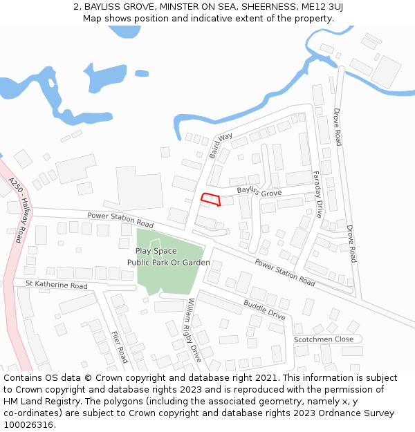 2, BAYLISS GROVE, MINSTER ON SEA, SHEERNESS, ME12 3UJ: Location map and indicative extent of plot