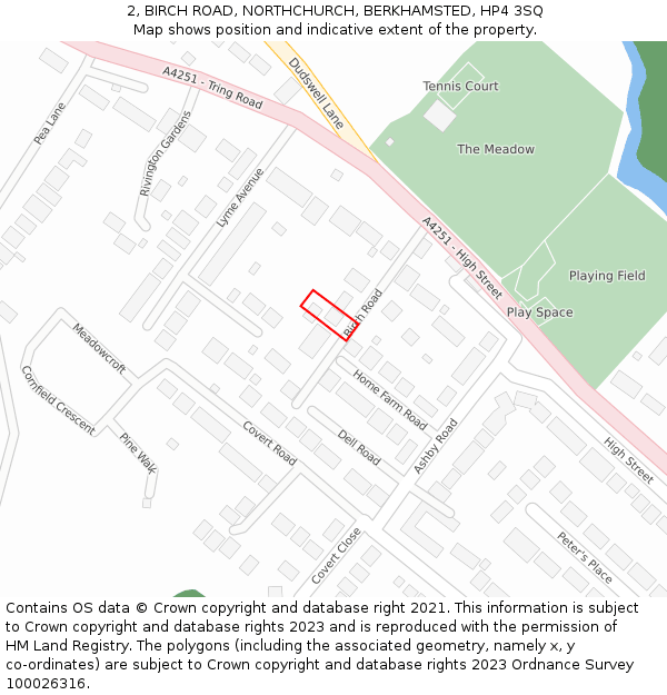 2, BIRCH ROAD, NORTHCHURCH, BERKHAMSTED, HP4 3SQ: Location map and indicative extent of plot