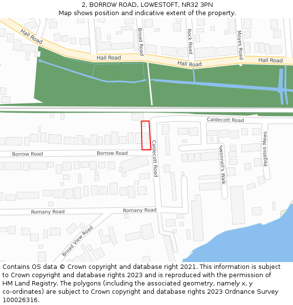 2, BORROW ROAD, LOWESTOFT, NR32 3PN: Location map and indicative extent of plot