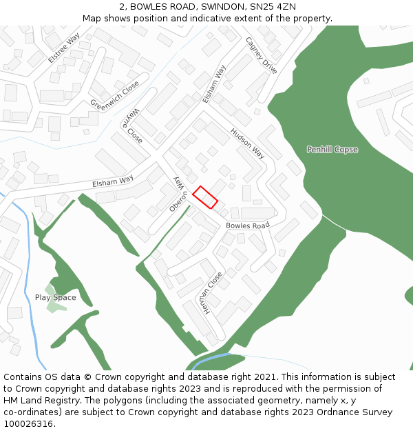 2, BOWLES ROAD, SWINDON, SN25 4ZN: Location map and indicative extent of plot