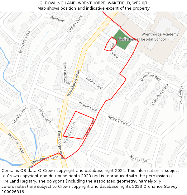 2, BOWLING LANE, WRENTHORPE, WAKEFIELD, WF2 0JT: Location map and indicative extent of plot