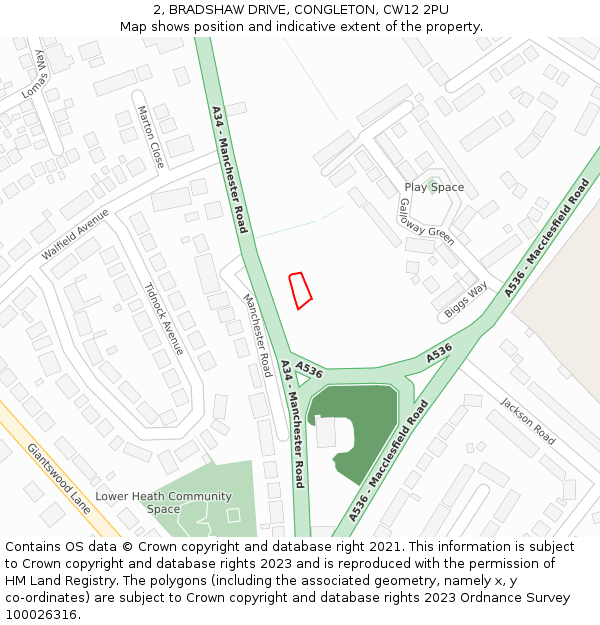 2, BRADSHAW DRIVE, CONGLETON, CW12 2PU: Location map and indicative extent of plot