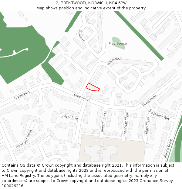 2, BRENTWOOD, NORWICH, NR4 6PW: Location map and indicative extent of plot