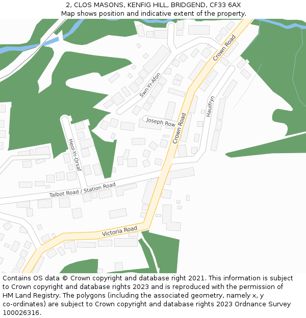 2, CLOS MASONS, KENFIG HILL, BRIDGEND, CF33 6AX: Location map and indicative extent of plot