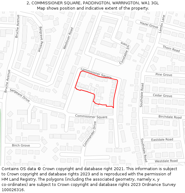 2, COMMISSIONER SQUARE, PADDINGTON, WARRINGTON, WA1 3GL: Location map and indicative extent of plot