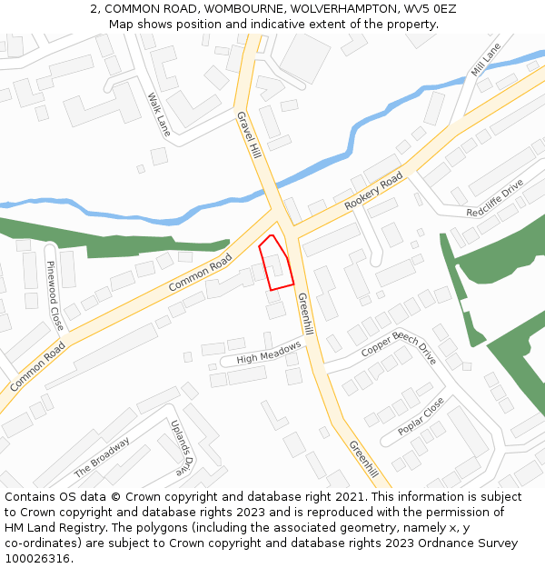 2, COMMON ROAD, WOMBOURNE, WOLVERHAMPTON, WV5 0EZ: Location map and indicative extent of plot