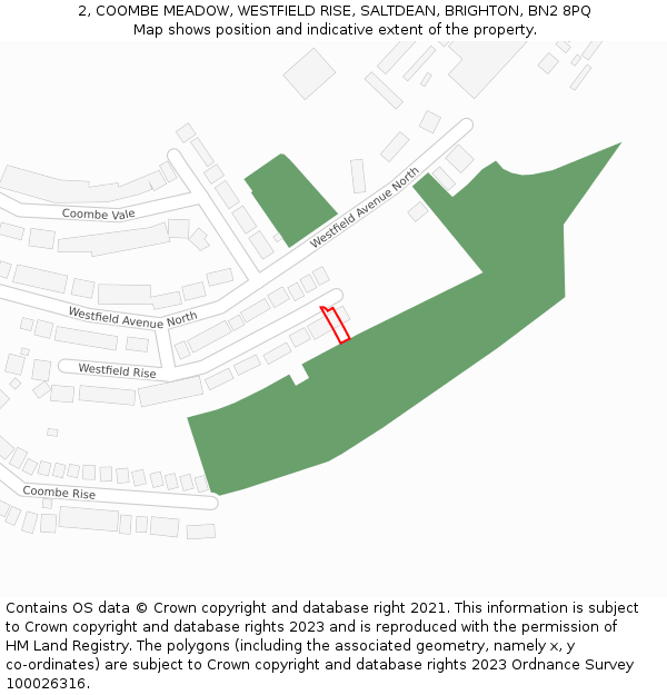 2, COOMBE MEADOW, WESTFIELD RISE, SALTDEAN, BRIGHTON, BN2 8PQ: Location map and indicative extent of plot