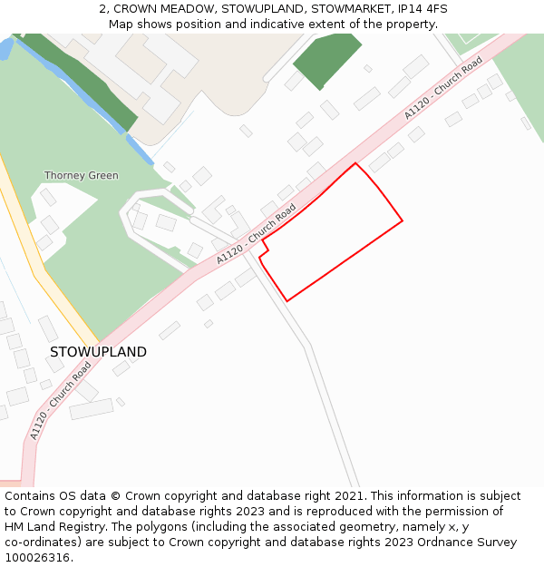 2, CROWN MEADOW, STOWUPLAND, STOWMARKET, IP14 4FS: Location map and indicative extent of plot