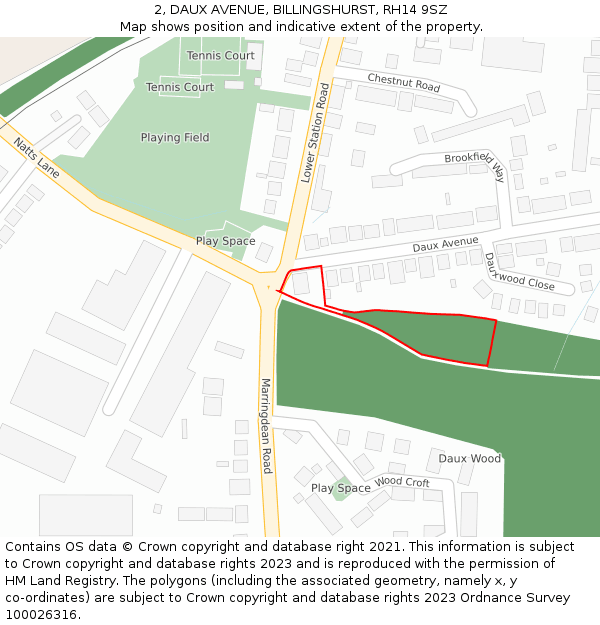 2, DAUX AVENUE, BILLINGSHURST, RH14 9SZ: Location map and indicative extent of plot