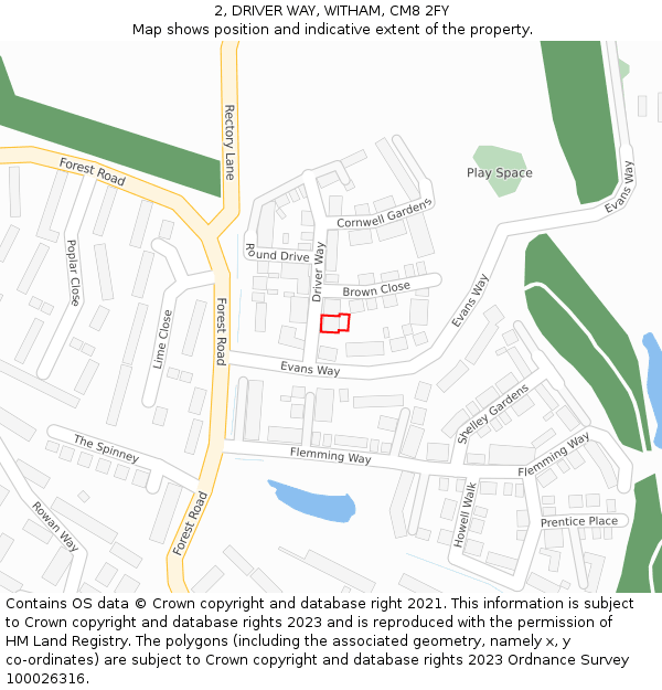 2, DRIVER WAY, WITHAM, CM8 2FY: Location map and indicative extent of plot