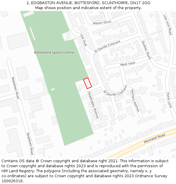 2, EDGBASTON AVENUE, BOTTESFORD, SCUNTHORPE, DN17 2GG: Location map and indicative extent of plot