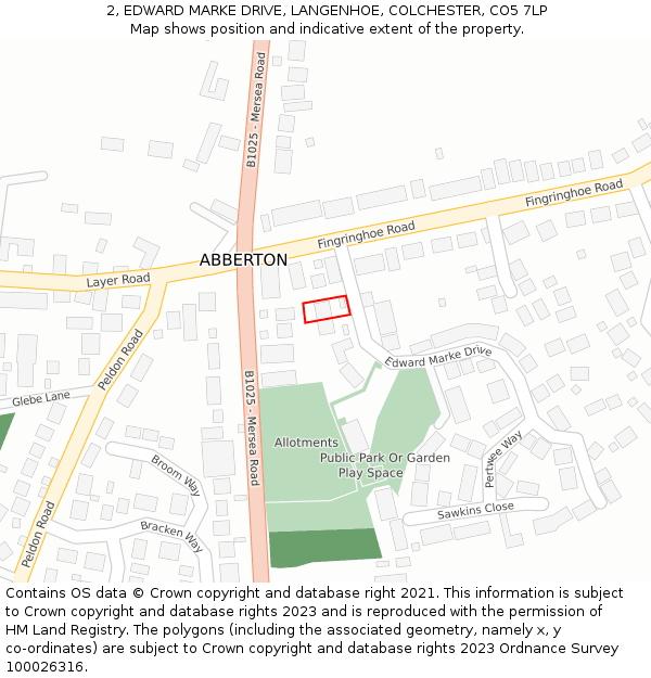 2, EDWARD MARKE DRIVE, LANGENHOE, COLCHESTER, CO5 7LP: Location map and indicative extent of plot