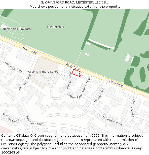 2, GAINSFORD ROAD, LEICESTER, LE5 0BU: Location map and indicative extent of plot